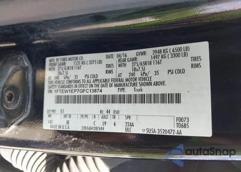 2016 Ford F-150 Xlt from USA, damaged, VIN 1FTEW1EP7GFC13874